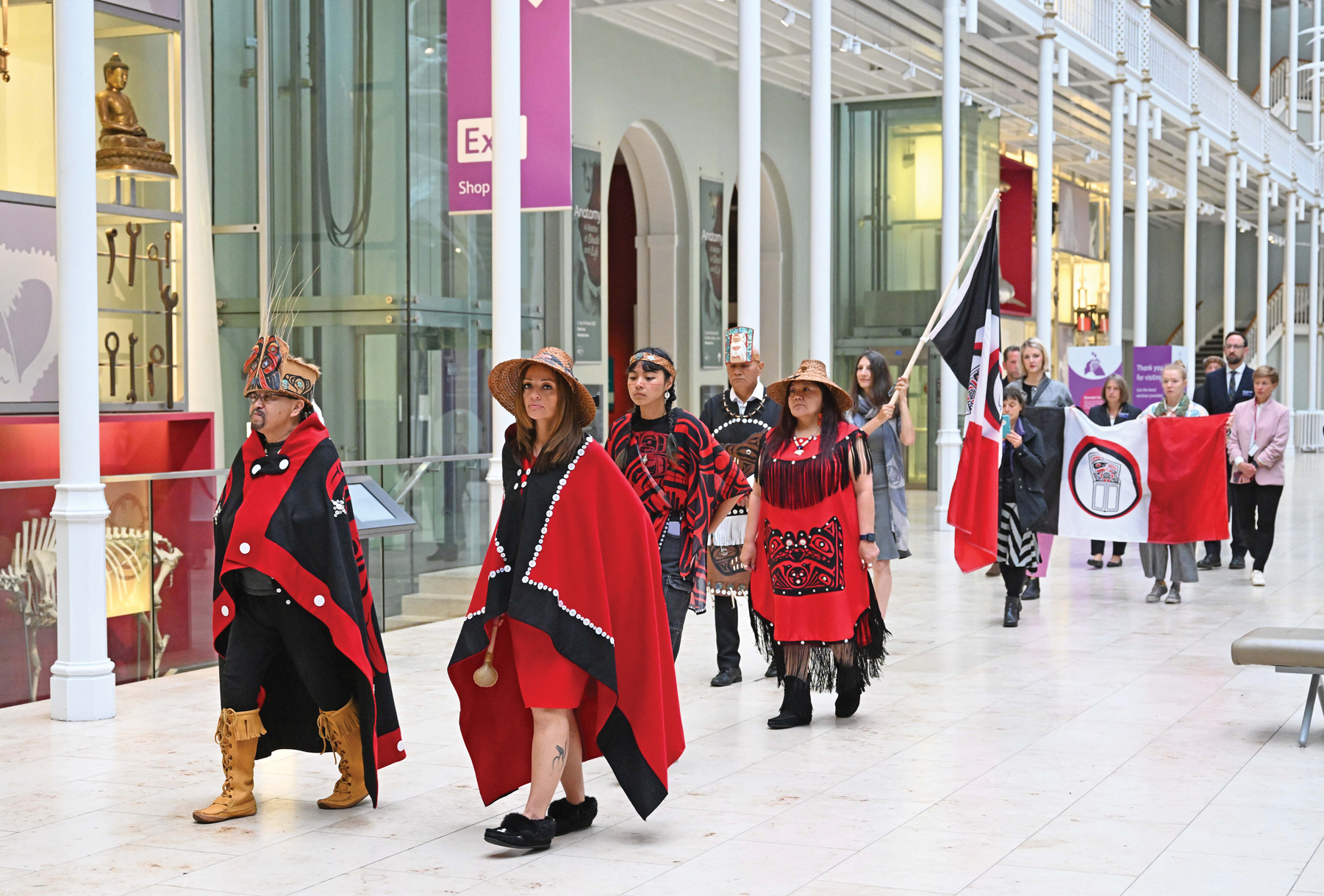 Nisga’a Nation delegates walk through the National Museum of Scotland on August 22, 2022. 