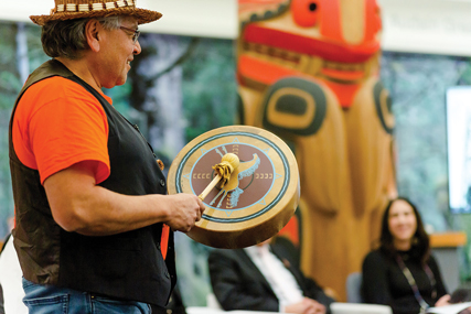 Halayt (Spiritual Person) Bruce Robinson from the Nisga’a Nation drumming 